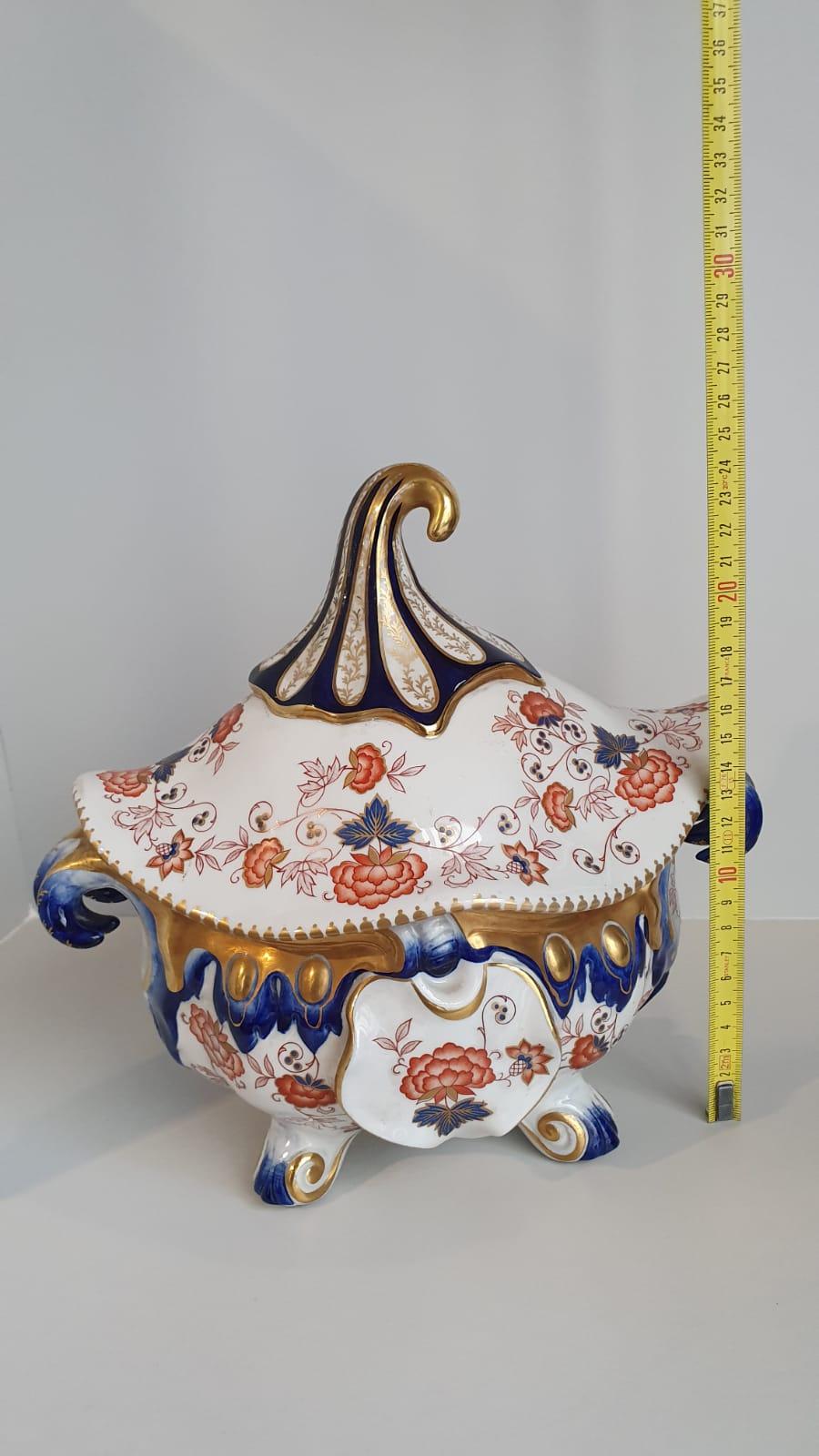 Late 20th Century Sevres Blue Porcelain Centerpiece Soup Tureen Hand Painted, 1970 For Sale