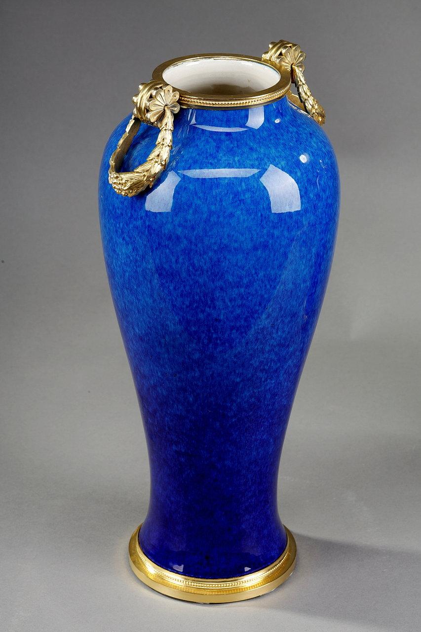 Napoleon III Sèvres Ceramic Vases with Blue Monochrome Decoration Attributed to Paul Milet For Sale