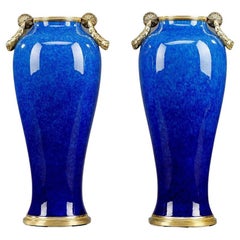Sèvres Ceramic Vases with Blue Monochrome Decoration Attributed to Paul Milet