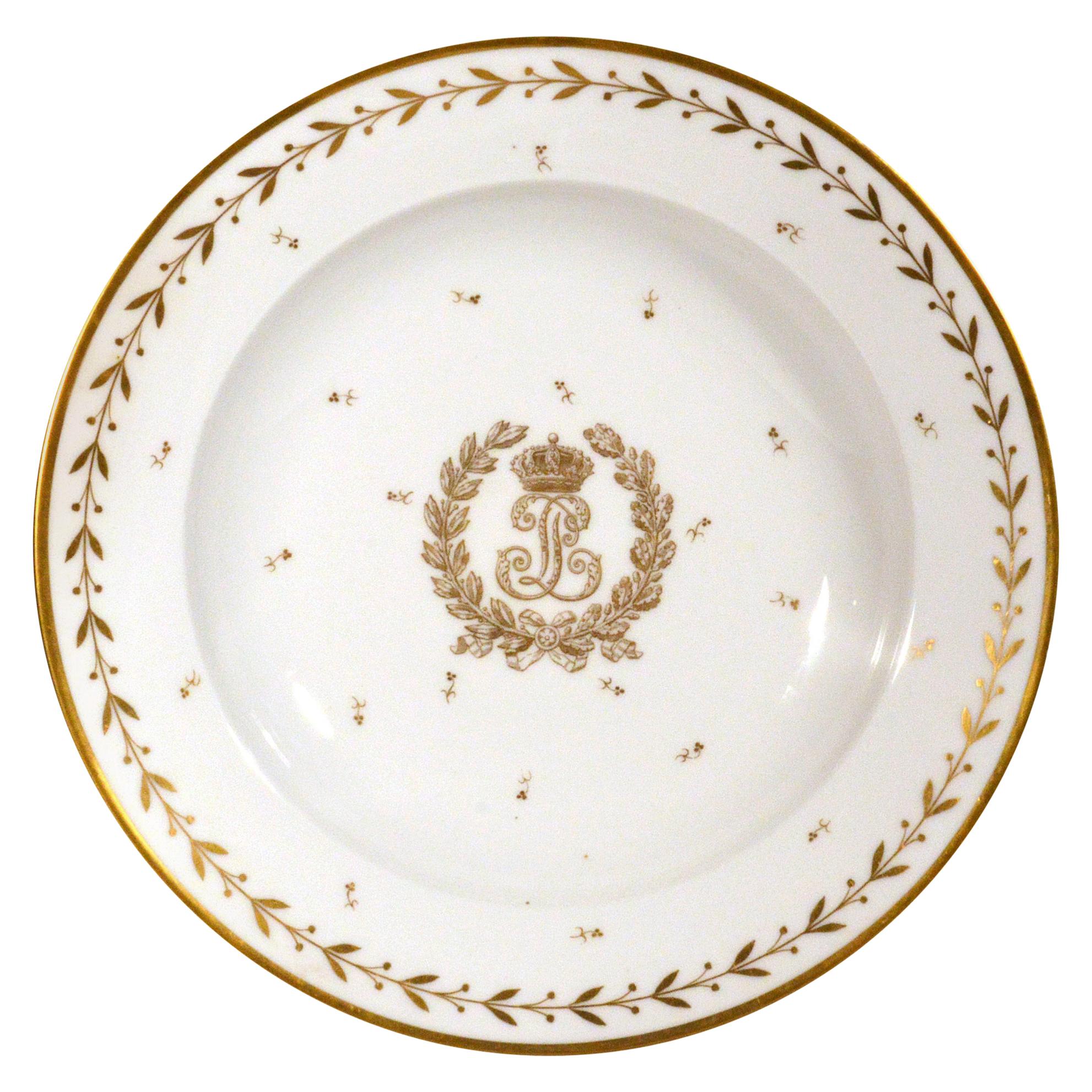 Sevres Crested Porcelain Soup Plate, Louis Philippe I, Château de Compiègne