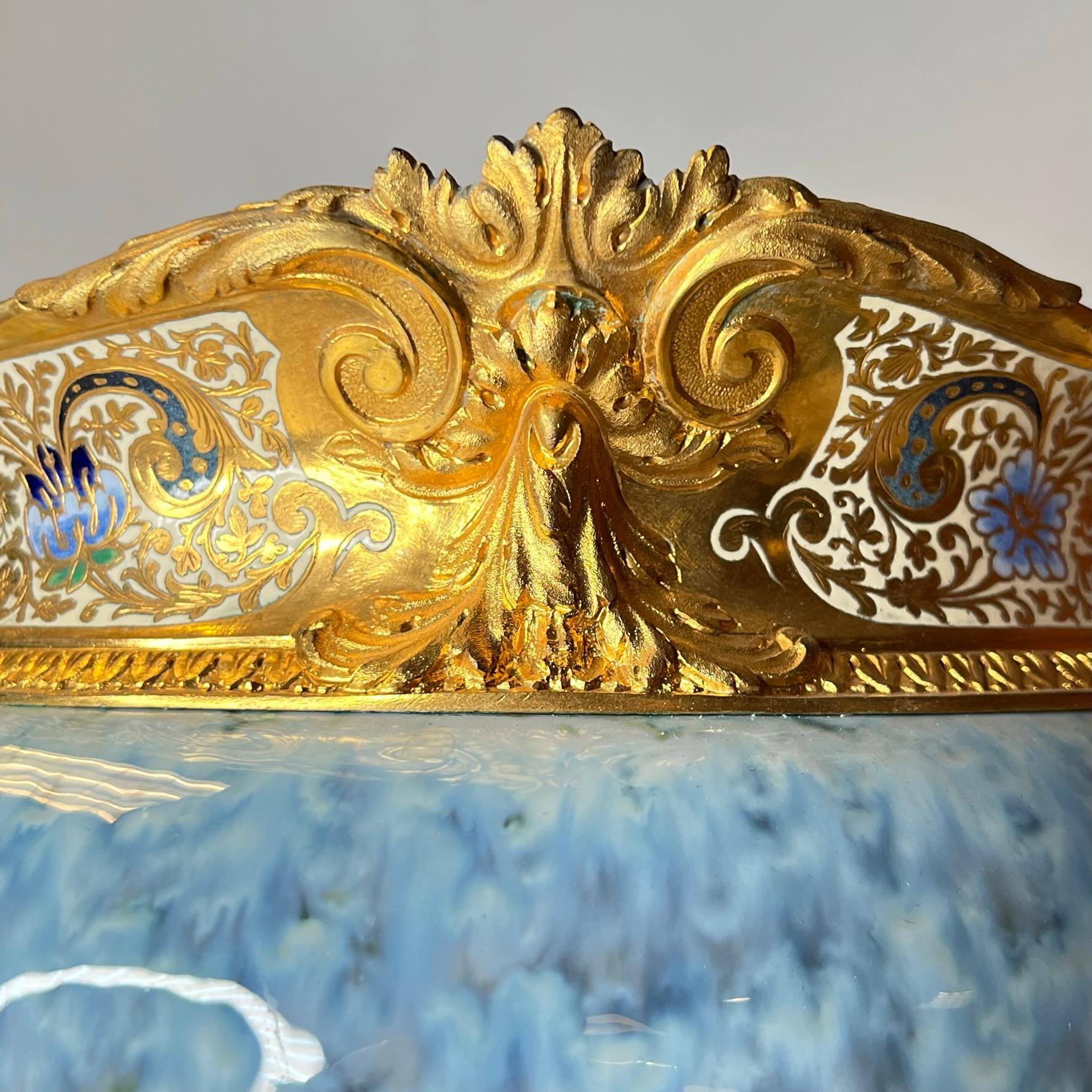 Sevres Schale aus blau glasierter und Champleve-Emaille-Bronze in Sevres-Eierschale im Angebot 4