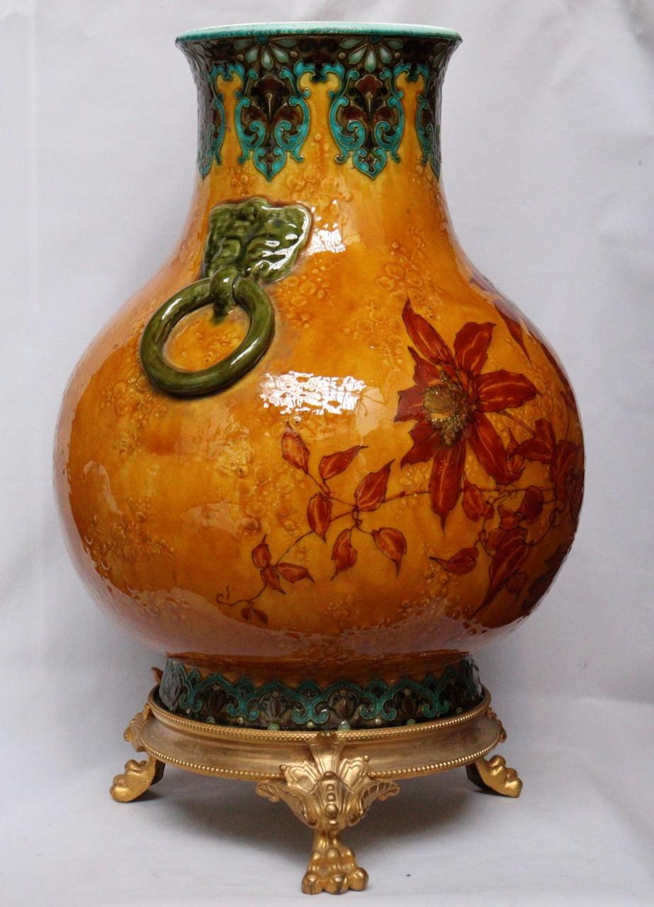 Enameled Sèvres Félix-Optat Milet, an Aesthetic Mouvement Faïence Vase