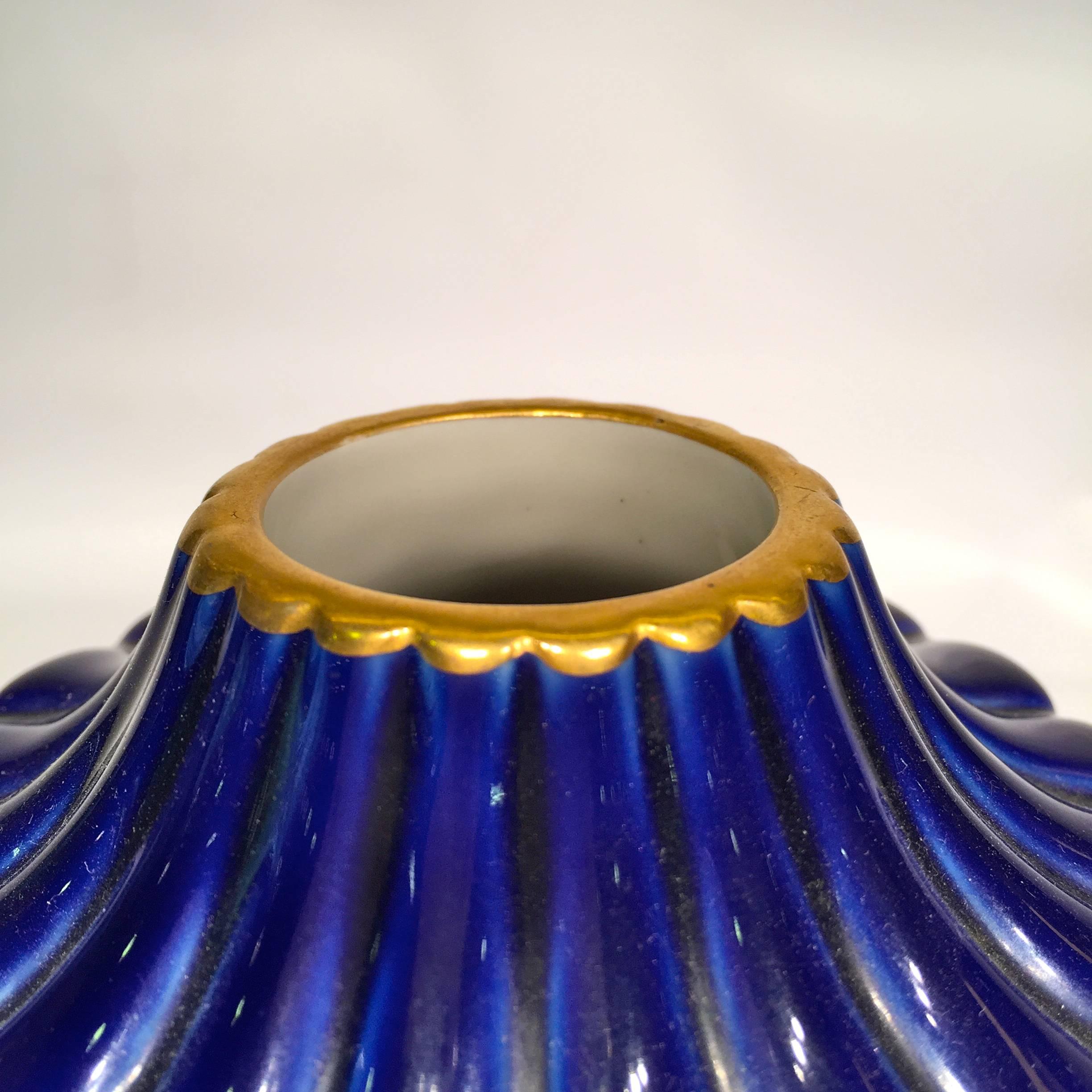 Ceramic SEVRES France Art Deco Porcelain Blue and Gold Vase, circa 1930 For Sale