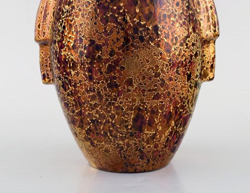 French Sevres, France, Art Deco Vase in Glazed Ceramic, Beautiful Metallic Glaze
