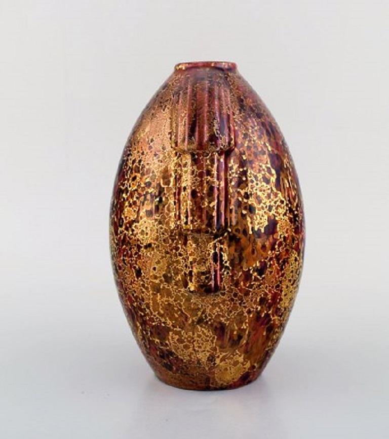 Sevres, France, Art Deco Vase in Glazed Ceramic, Beautiful Metallic Glaze In Excellent Condition In Copenhagen, DK