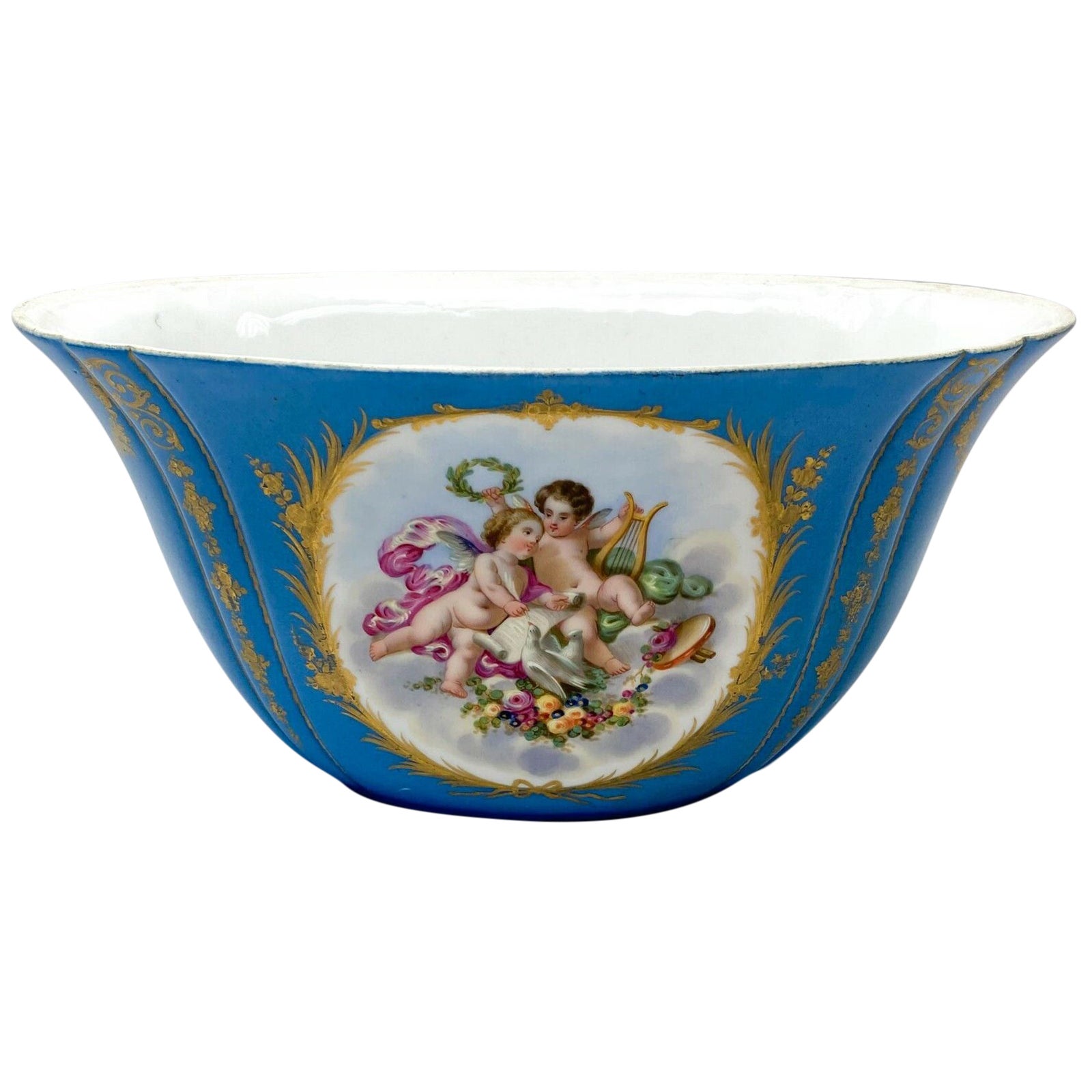Sevres France Hand Painted Floral 
Cherub Centerpiece Bowl, Late 19th