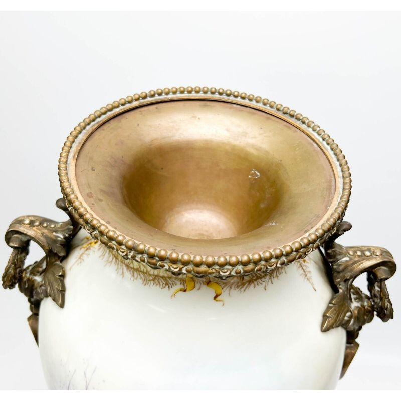 Sevres France Hand Painted Porcelain Bronze Mounted Large Covered Urn For Sale 4