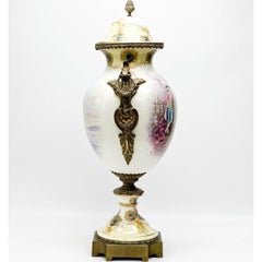 Sevres France Hand Painted Porcelain Bronze Mounted Large Covered Urn