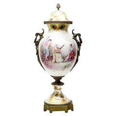 Sevres France Hand Painted Porcelain Bronze Mounted Large Covered Urn