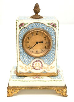 Sevres France Hand Painted Porcelain Clock Mantel Set, circa 1900
