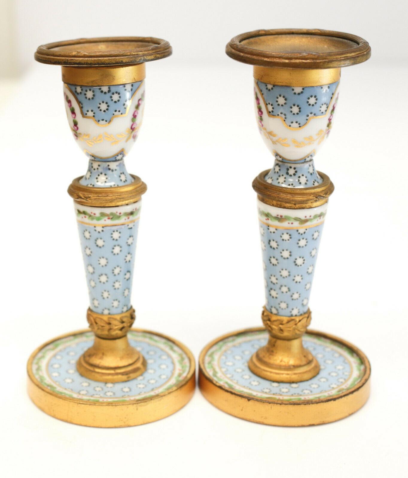 Hand-Painted Sevres France Hand Painted Porcelain Clock Mantel Set, circa 1900 For Sale