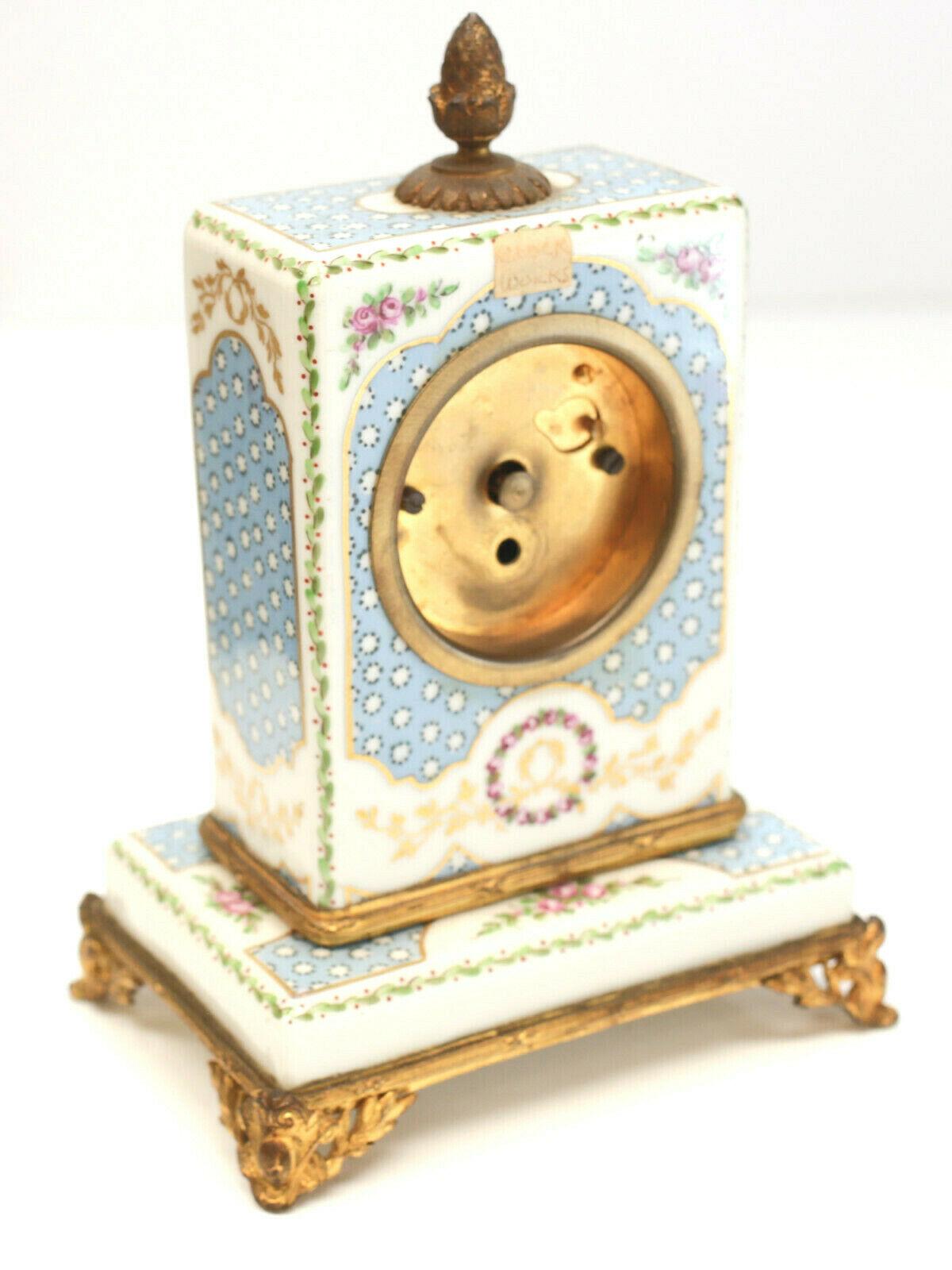 Sevres France Hand Painted Porcelain Clock Mantel Set, circa 1900 In Good Condition For Sale In WILMINGTON, CA