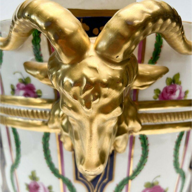 19th Century Sevres France Hand Painted Porcelain Rams Head Jardiniere or Cache Pot