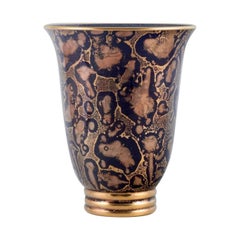 Sevres, France, large Art Deco faience vase decorated in cobalt blue and gold.