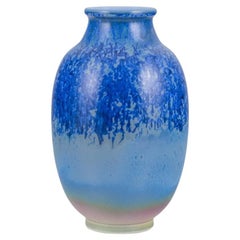 Sevres, France. Large porcelain vase with crystal glaze in blue shades.