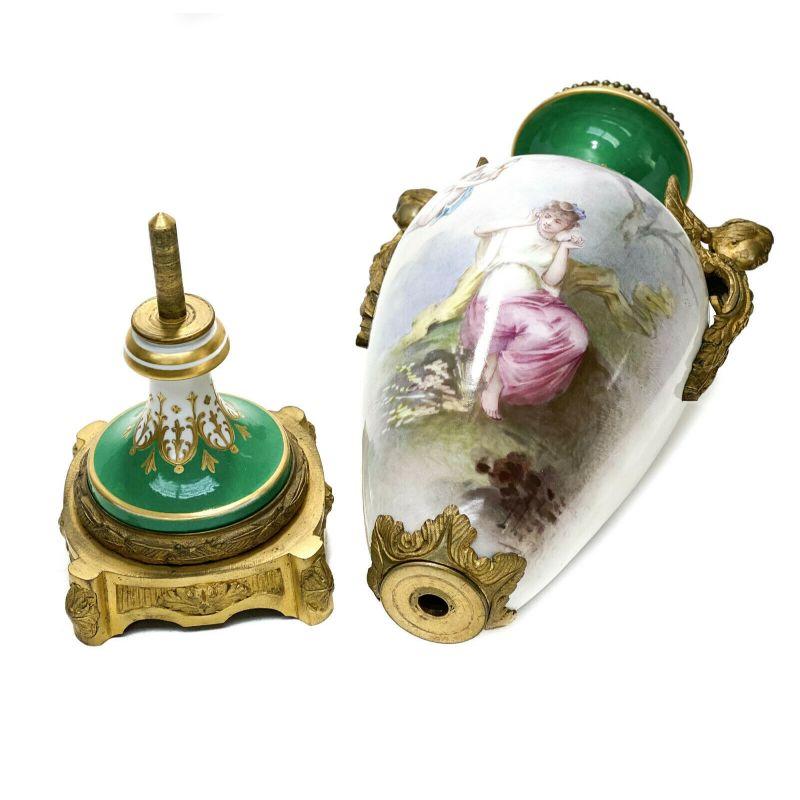 Sevres France Porcelain Hand Painted Decorative Urn, Late 19th Century In Good Condition For Sale In Gardena, CA