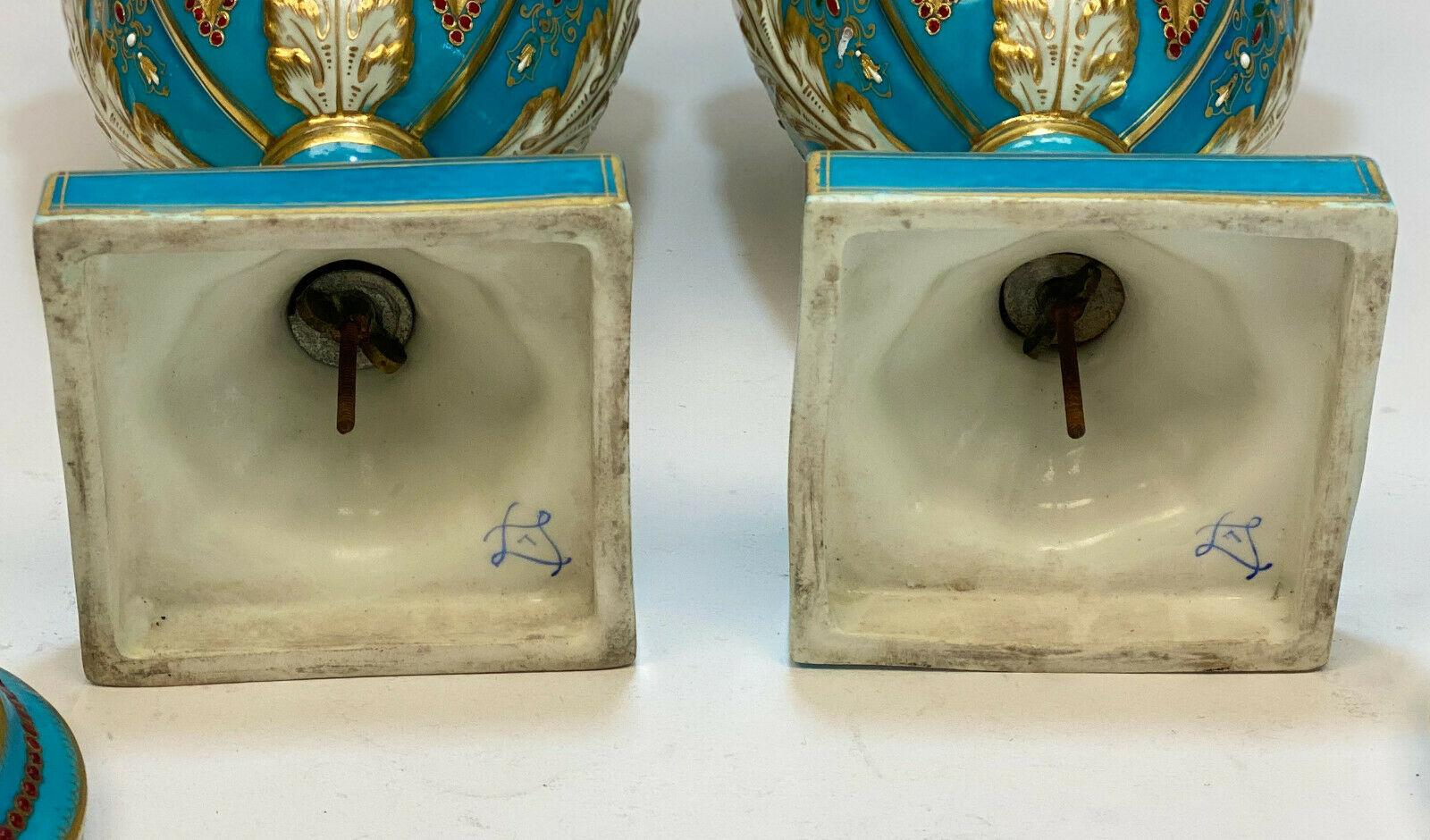 Sèvres France Porcelain Jeweled Enamel Lidded Urns For Sale 2