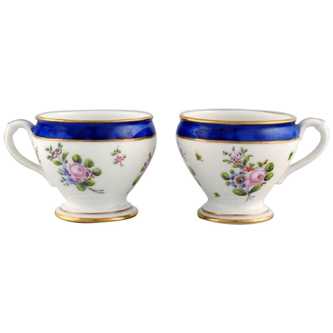 Sevres, France, Two Antique Cream Cups in Hand Painted Porcelain, 19th Century