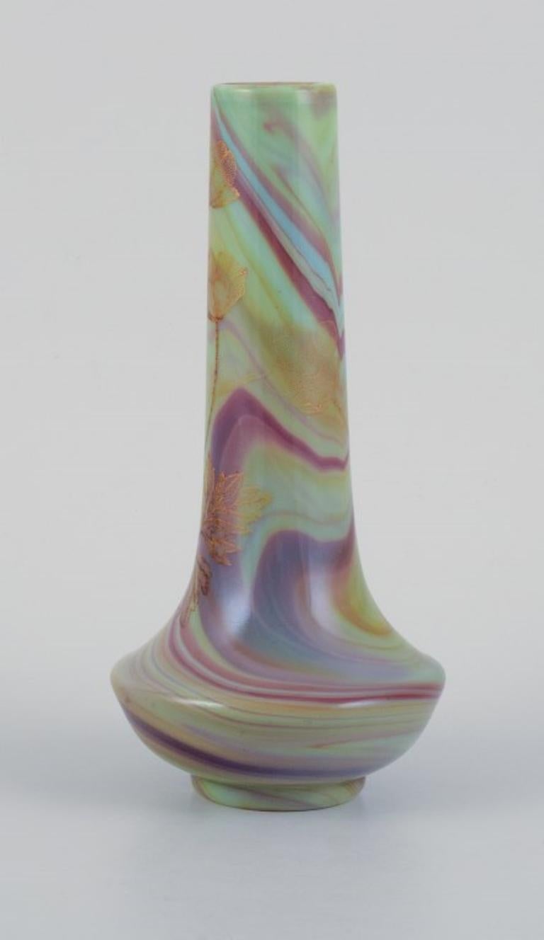 Modern Sevres, French art glass vase with hand-painted marble decoration For Sale