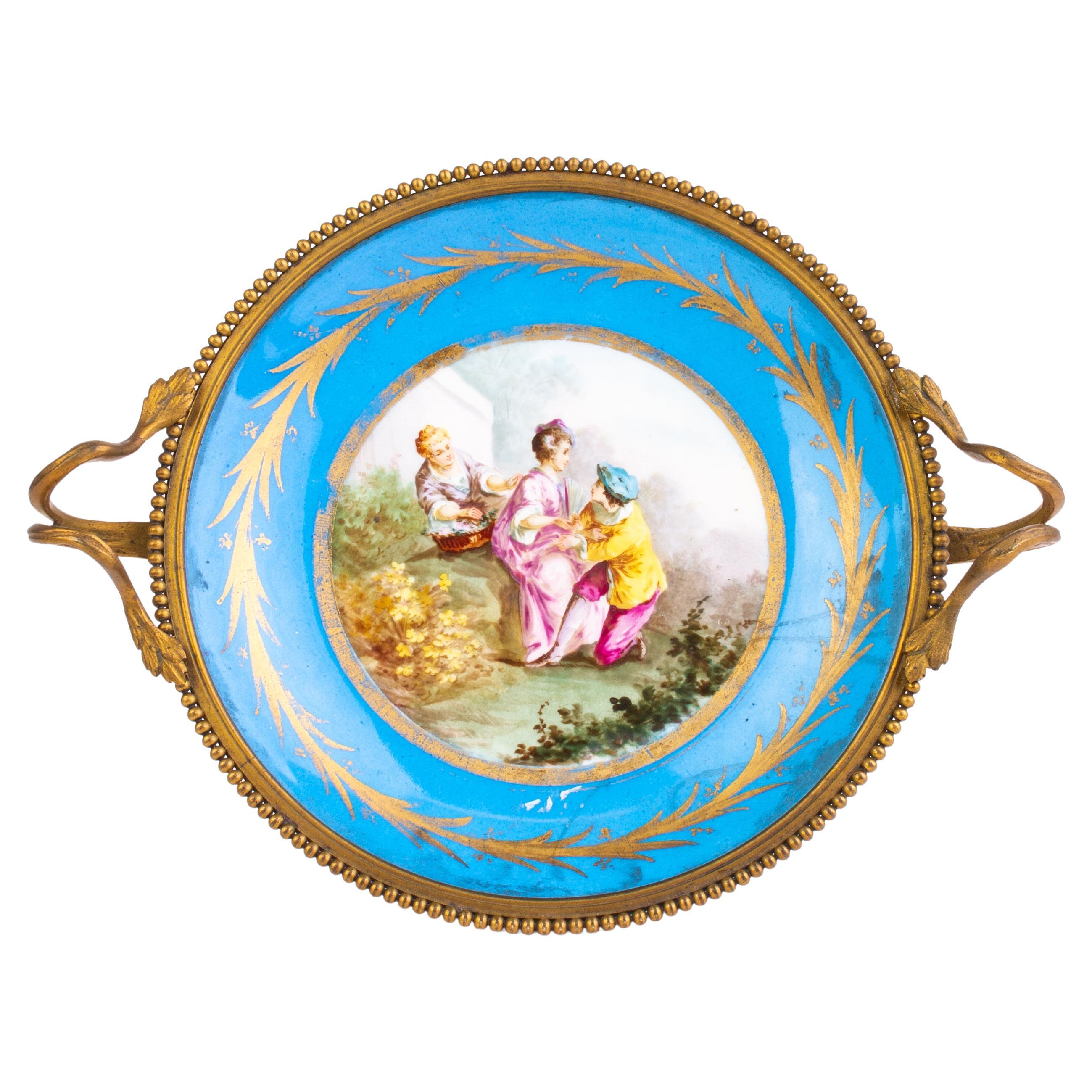 Sevres French Fine Porcelain Gilded Ormolu Comport 19th Century  For Sale