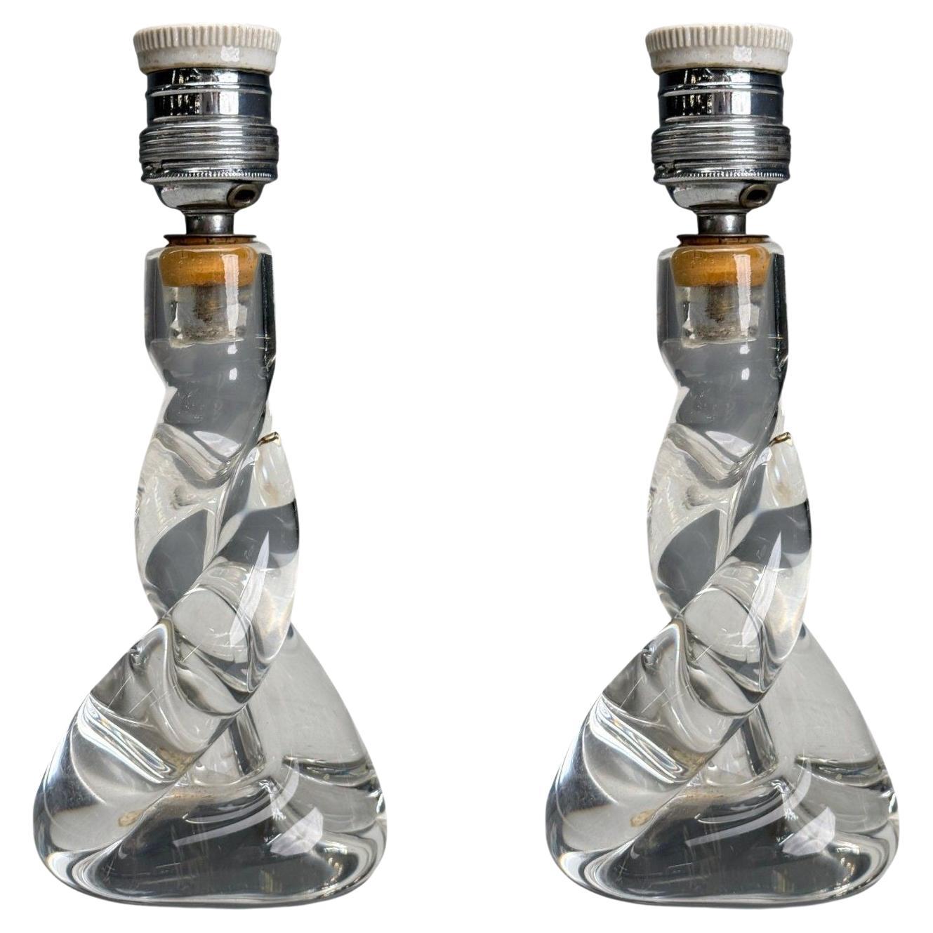 Sevres, French Modern, Glass, Brass, Small Table Lamps, France, 1960s in vendita