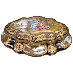 Sevres Gilded Dark Cobalt Blue Porcelain Casket Box at 1stDibs