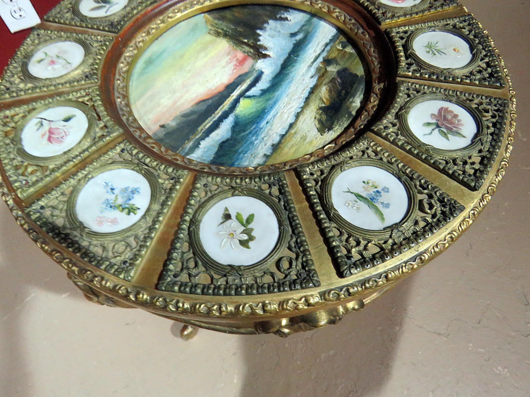 Louis XV French Painted Sevres Gilt Decorated Side Table with Oil Painting Inset Top