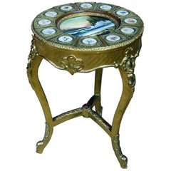 French Painted Sevres Gilt Decorated Side Table with Oil Painting Inset Top
