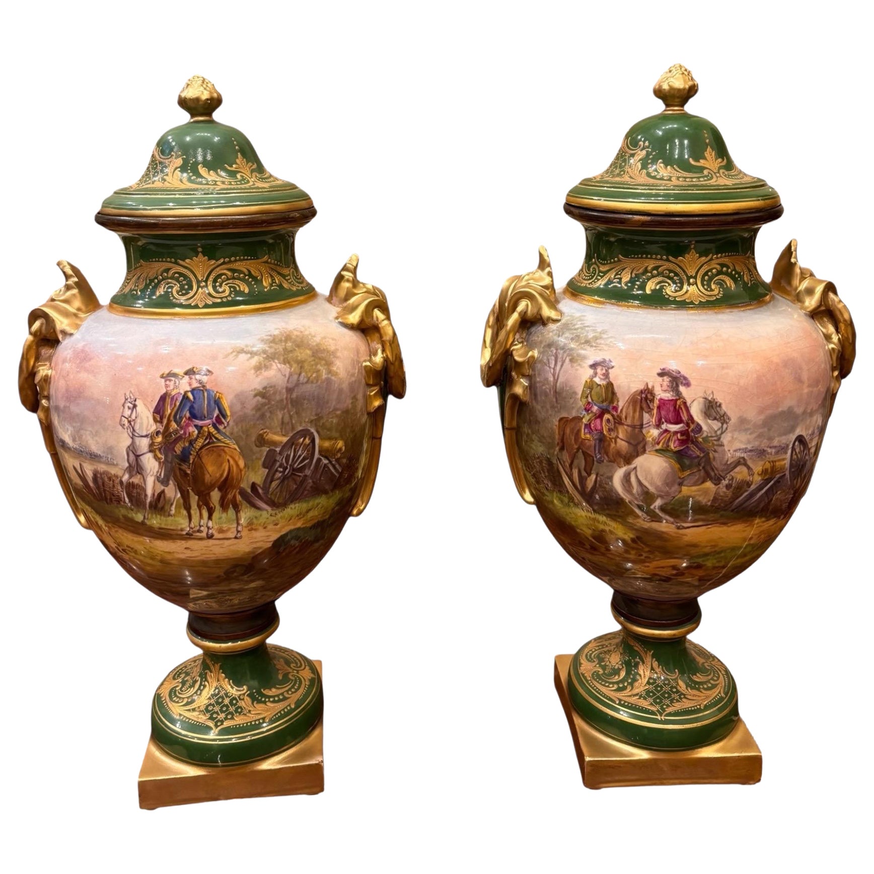 SÈVRES – H. DESPREZ, Pair of Porcelain Vases, 19th Century, 42 cm en venta