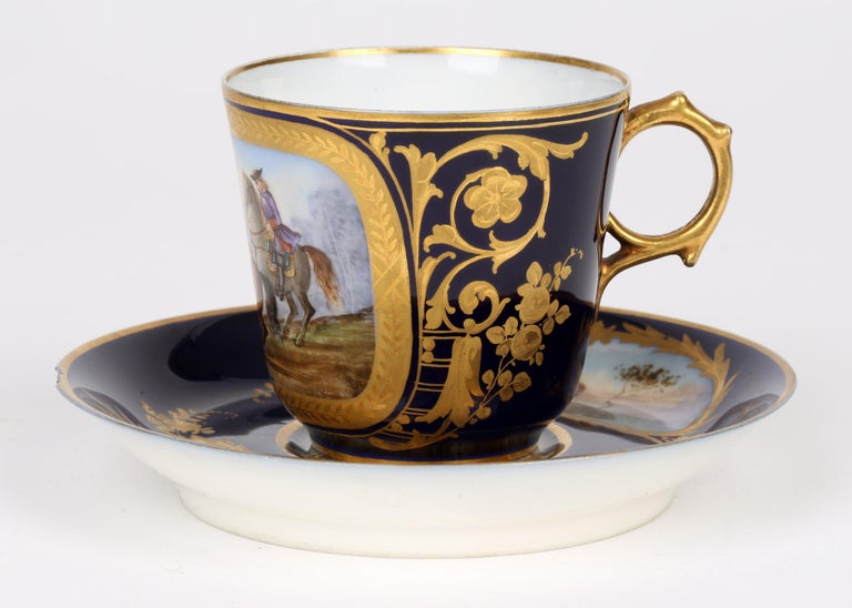 Sevres Hand Painted Matched Porcelain Cabinet Cup and Saucer For Sale 5