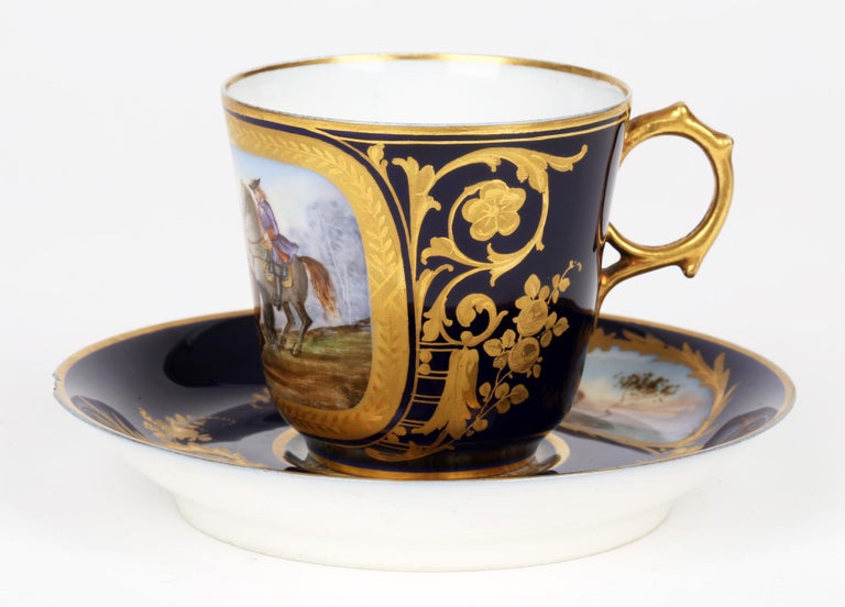 Sevres Hand Painted Matched Porcelain Cabinet Cup and Saucer For Sale 12