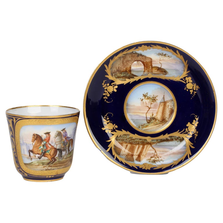 Sevres Hand Painted Matched Porcelain Cabinet Cup and Saucer For Sale