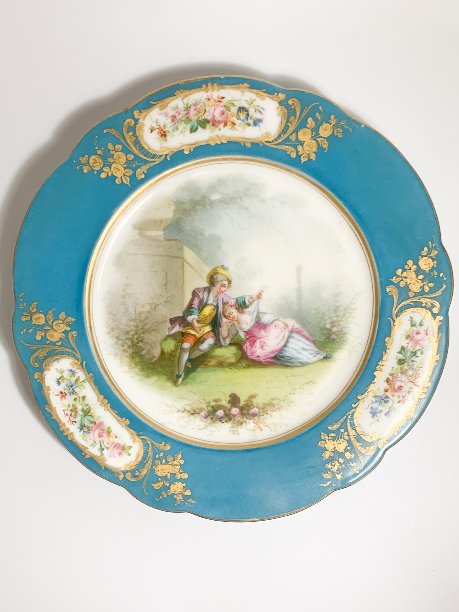 Sevres porcelain plate, hand painted and depicting a scene of lovers, made in the 19th century.

Ø cm 22.5

Sèvres pottery is one of the most famous ceramic manufacturers in all of Europe, born in France in the 18th century. From the beginning, the