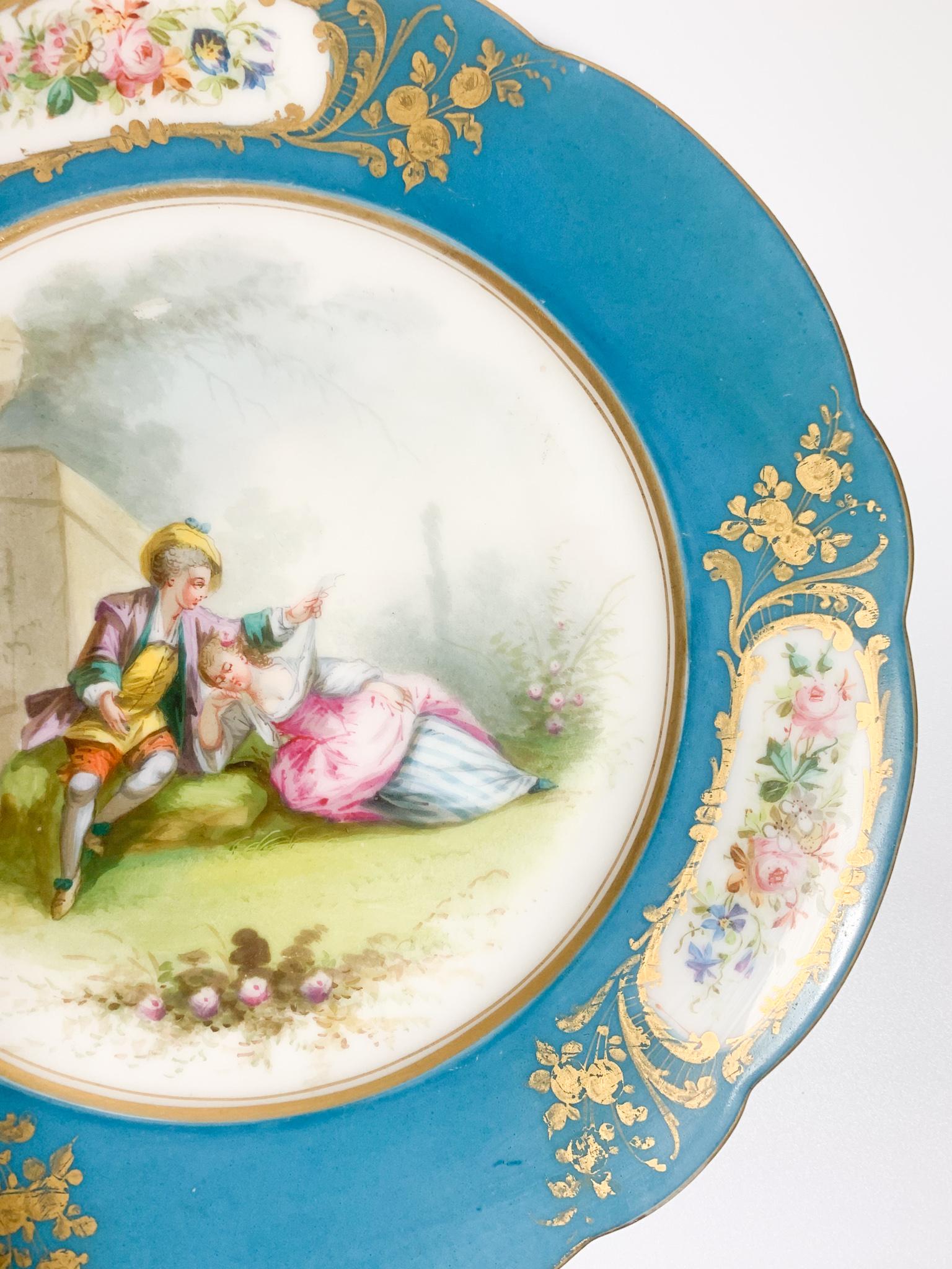French Sevres Hand Painted Porcelain Plate from the 1800s