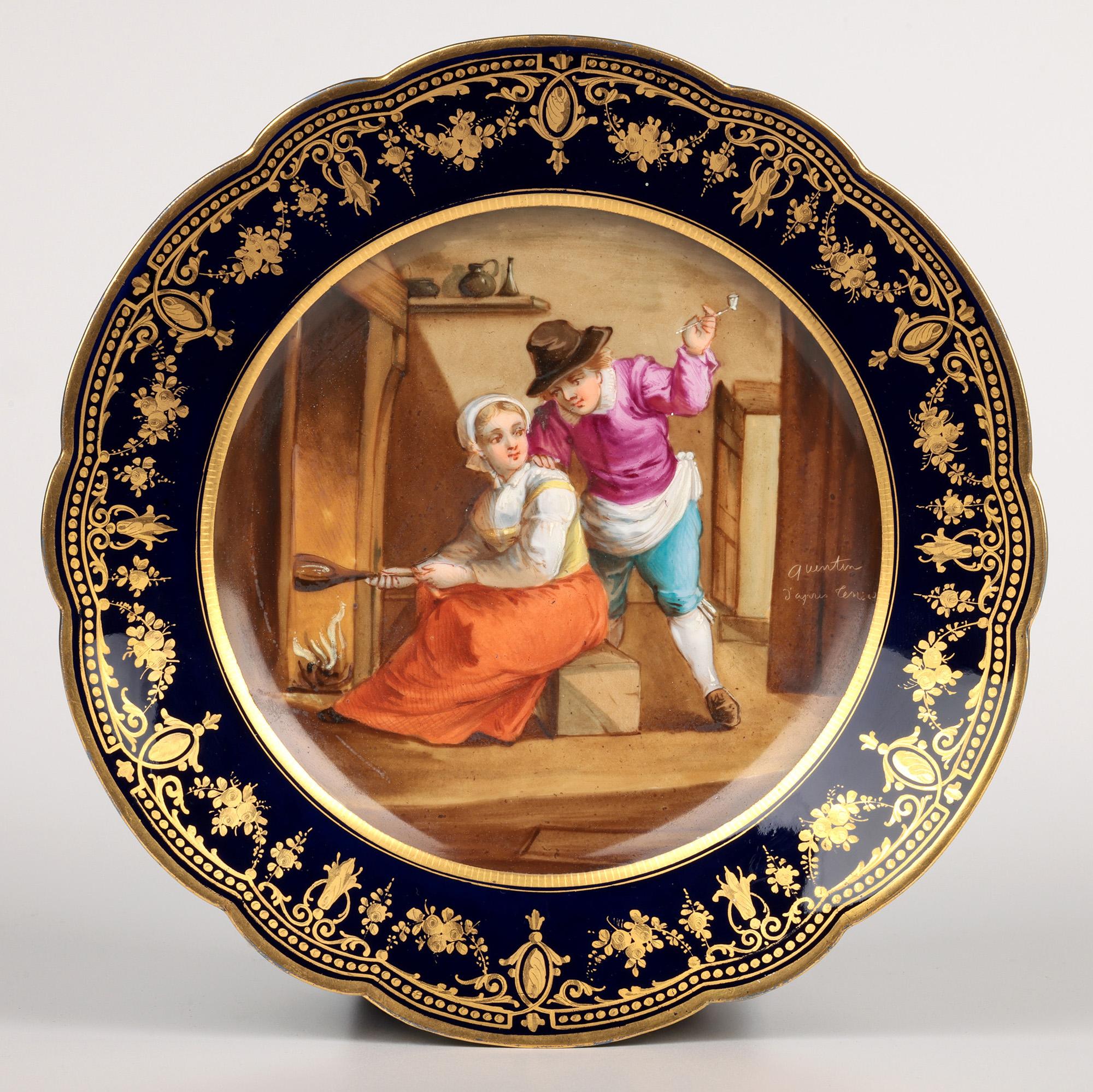 Sevres Hand Painted Tavern Scene Porcelain Cabinet Plate Signed For Sale 5