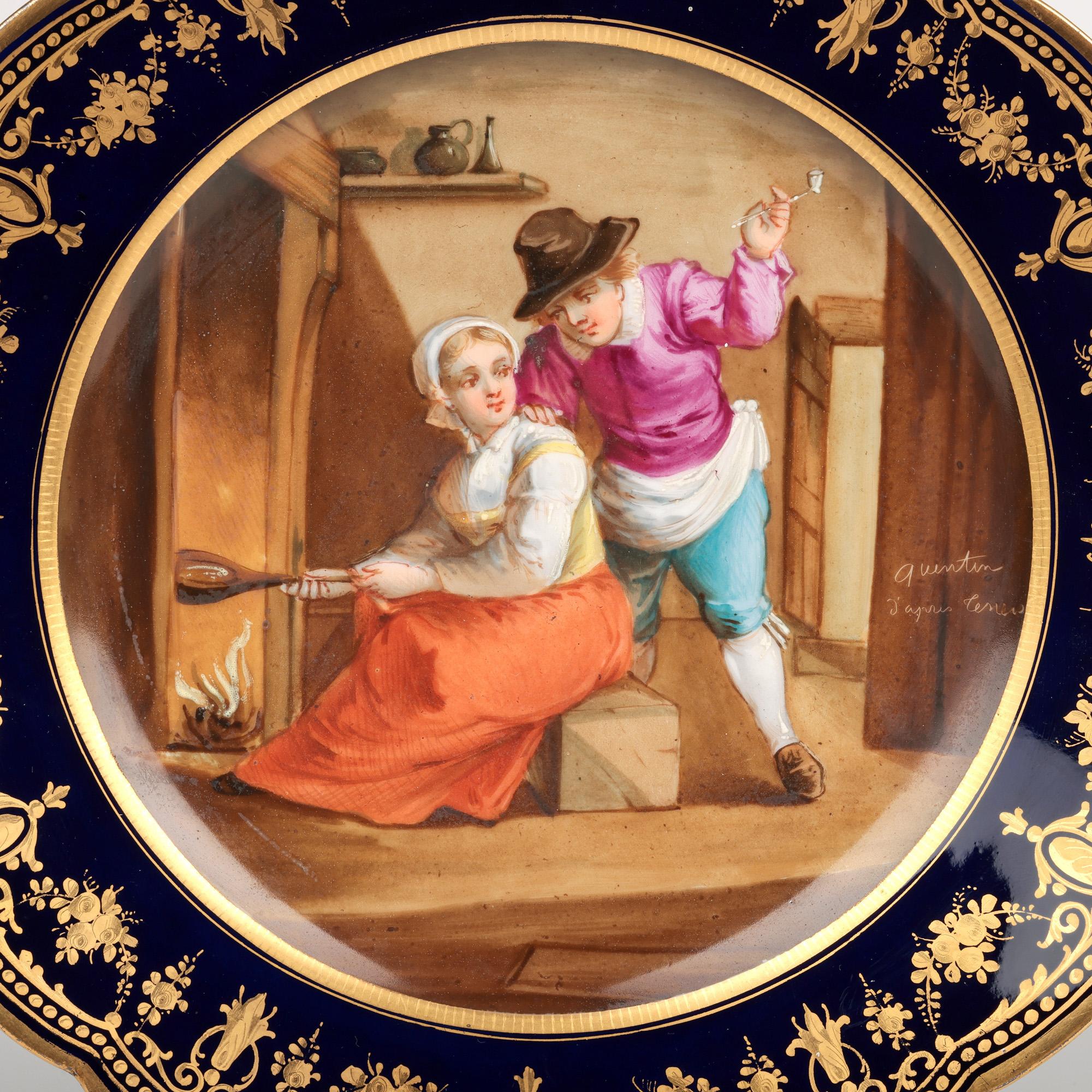 Mid-19th Century Sevres Hand Painted Tavern Scene Porcelain Cabinet Plate Signed For Sale