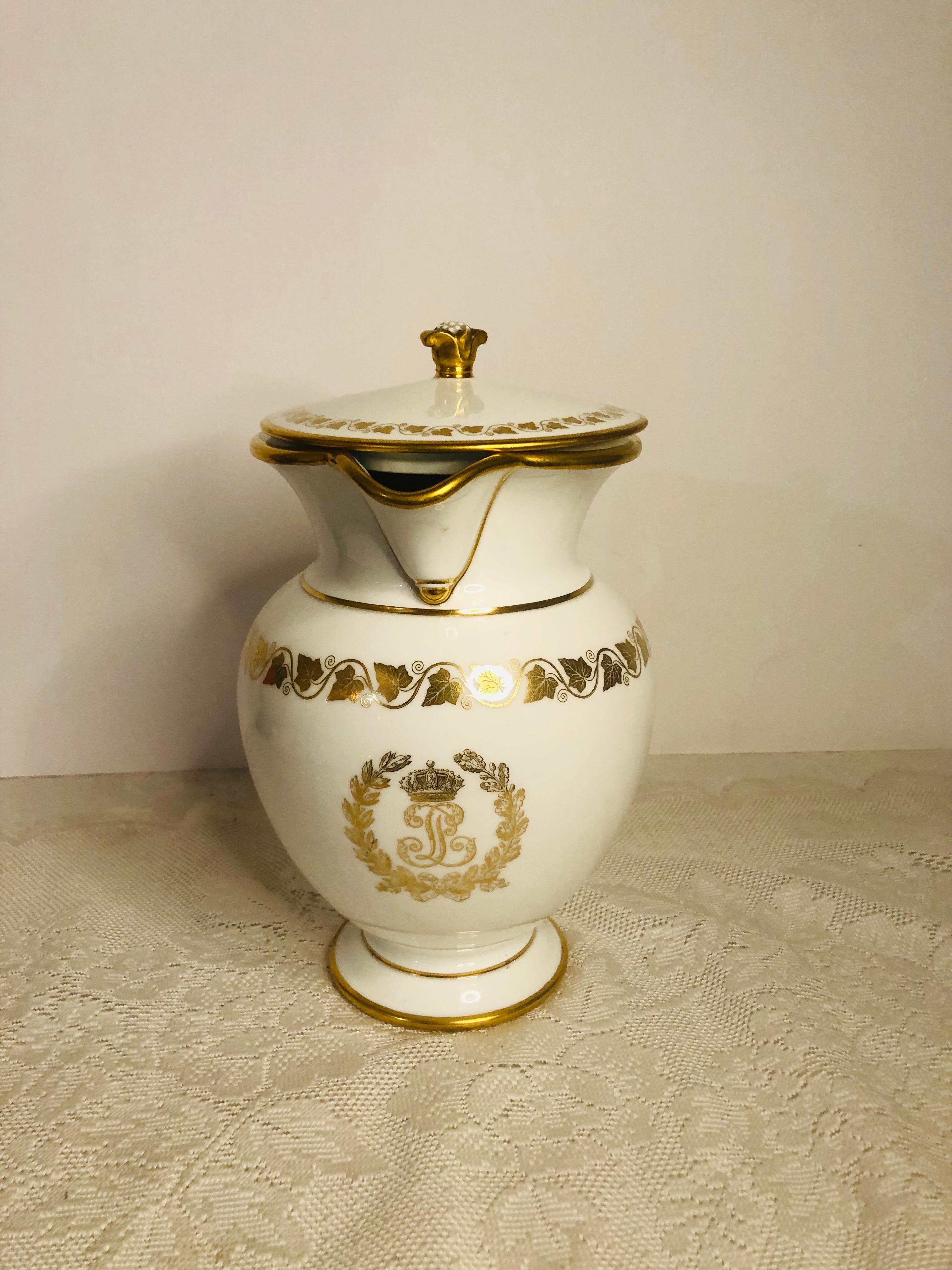 Rococo Sevres King Louis Phillippe Pitcher with Cover with gold Monogram LP From 1840s For Sale