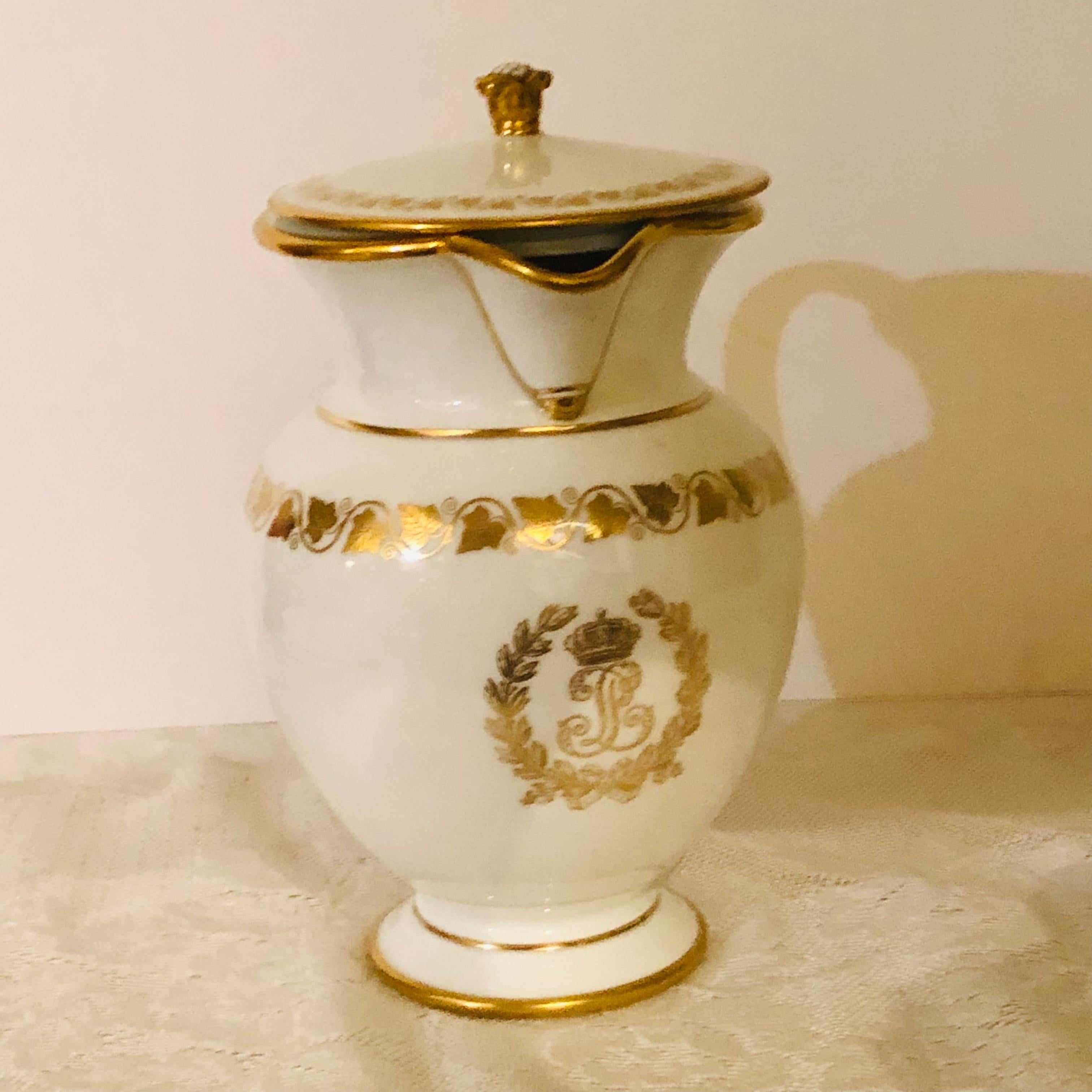 French Sevres King Louis Phillippe Pitcher with Cover with gold Monogram LP From 1840s For Sale