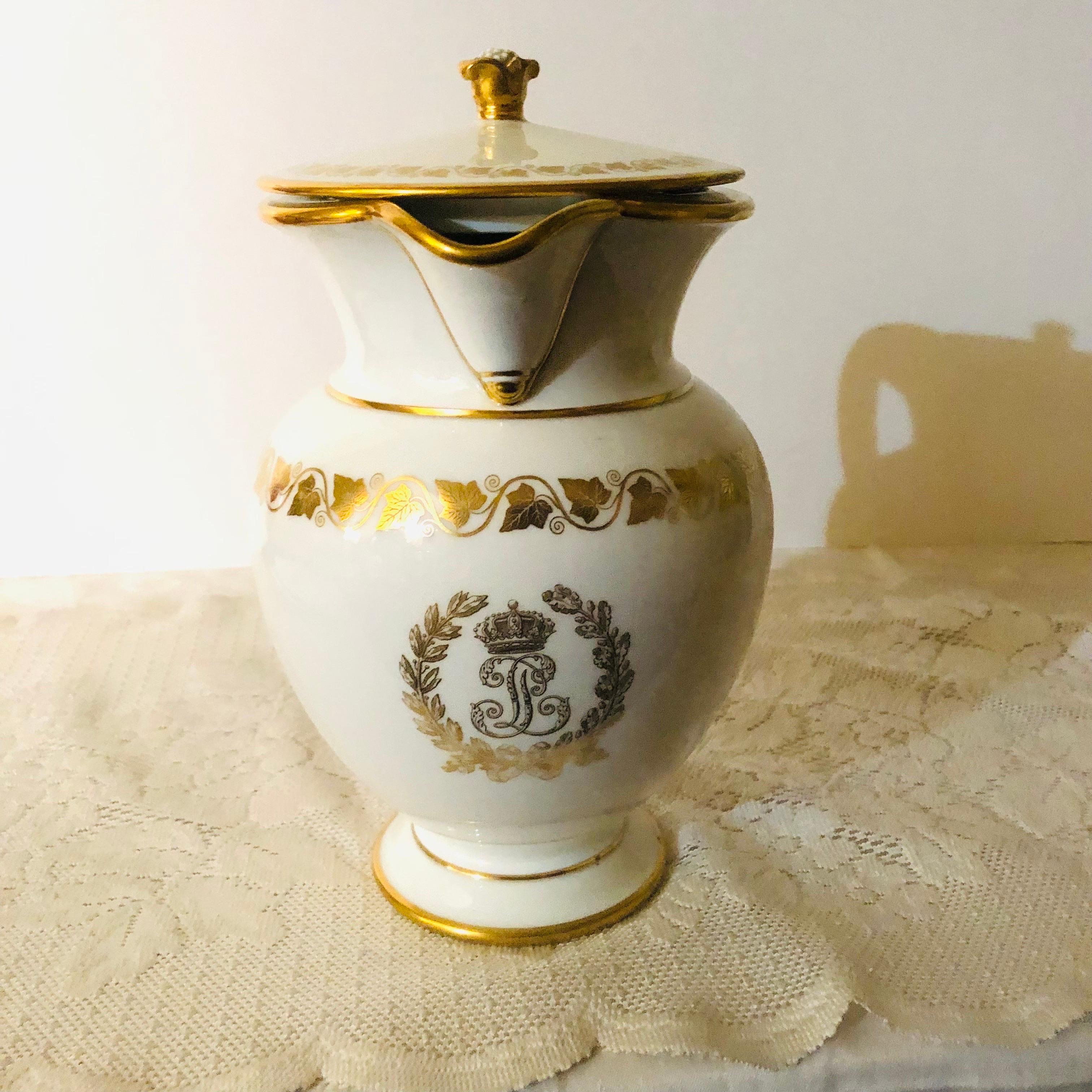 Gilt Sevres King Louis Phillippe Pitcher with Cover with gold Monogram LP From 1840s For Sale