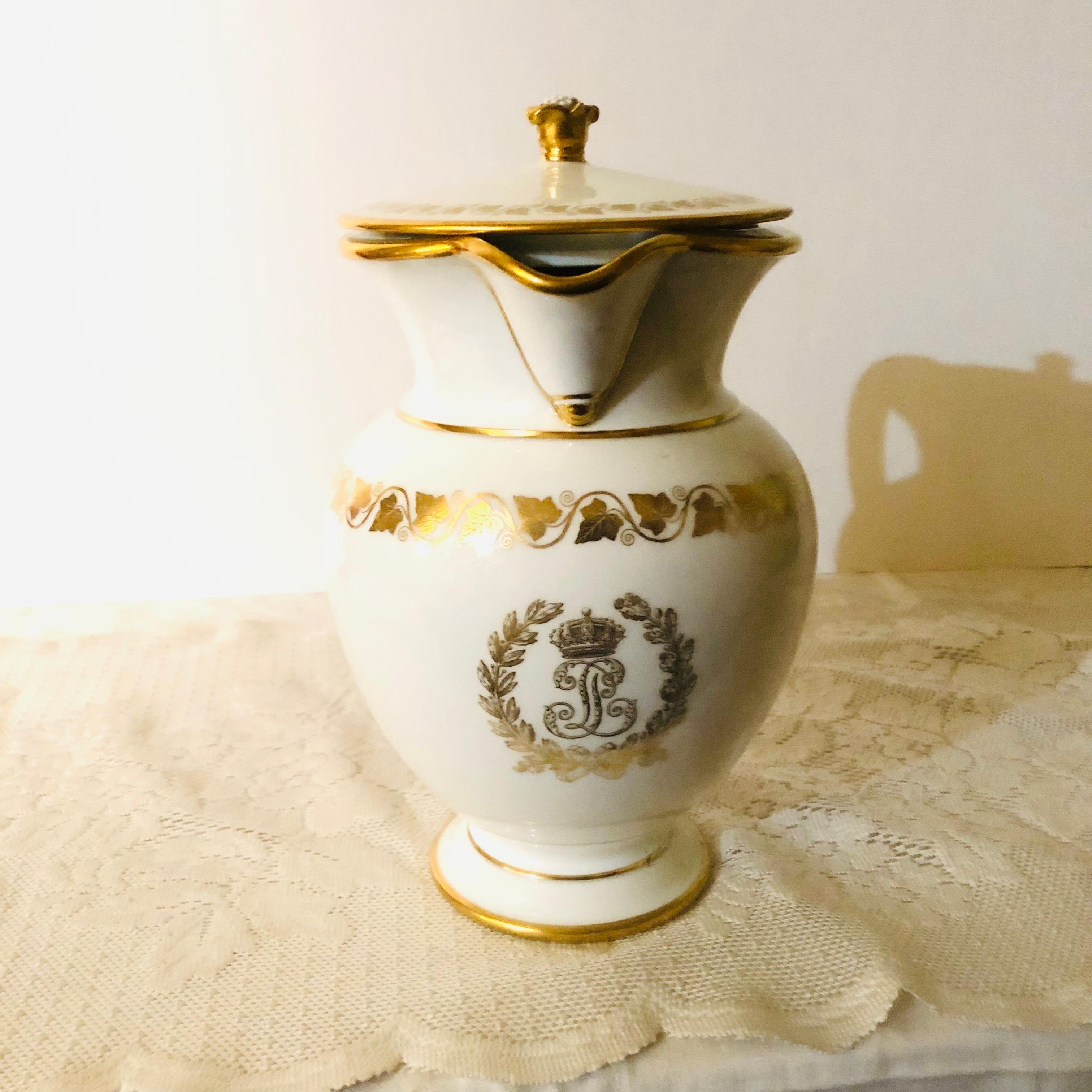 Sevres King Louis Phillippe Pitcher with Cover with gold Monogram LP From 1840s In Good Condition For Sale In Boston, MA