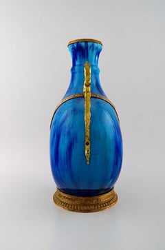 Sevres Large Vase in Faience, Hand-Painted in Turquoise Overglaze