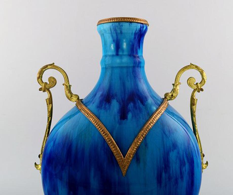 Art Deco Sevres Large Vase in Faience, Hand-Painted in Turquoise Overglaze