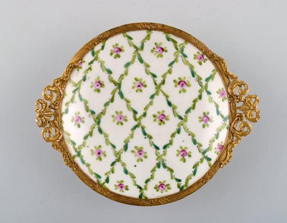 Sevres / Limoges Style, Desk Garniture in Hand Painted Porcelain and Brass 2
