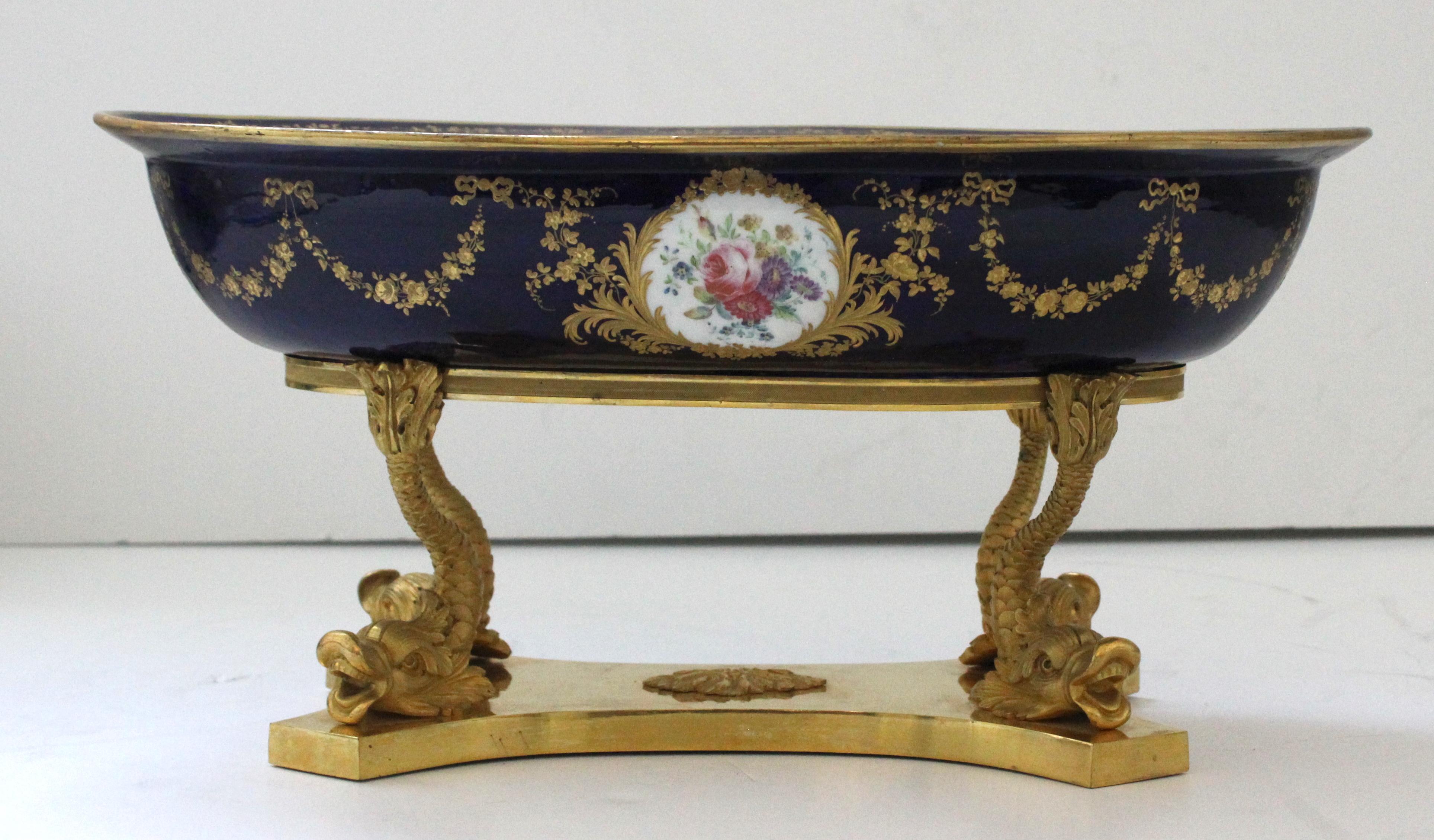French Sevres Louis XV Style Porcelain Dish on Stand For Sale
