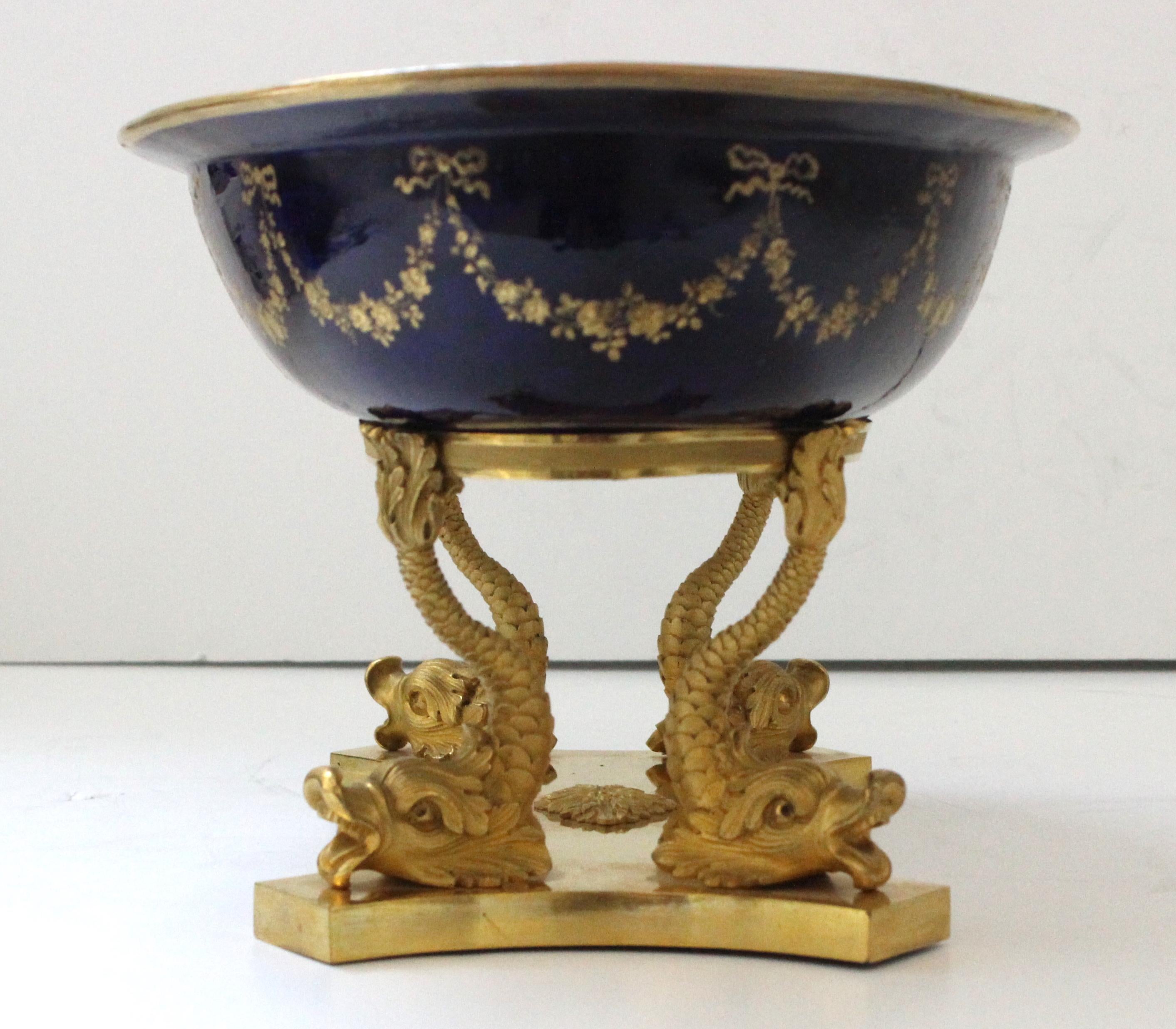 Cast Sevres Louis XV Style Porcelain Dish on Stand For Sale