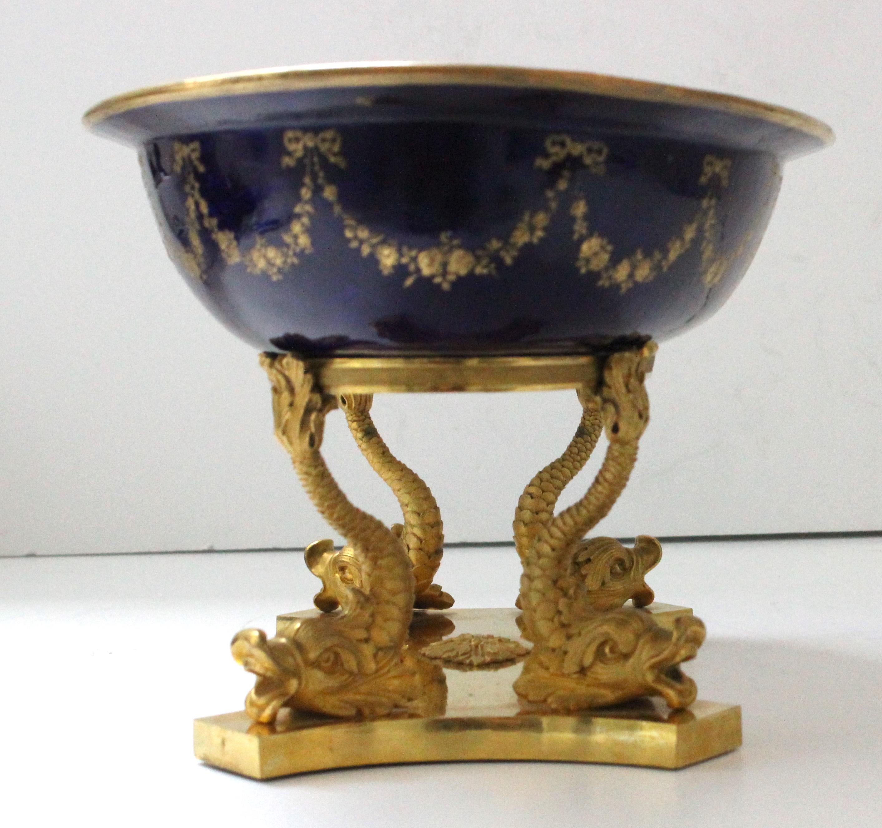 19th Century Sevres Louis XV Style Porcelain Dish on Stand For Sale