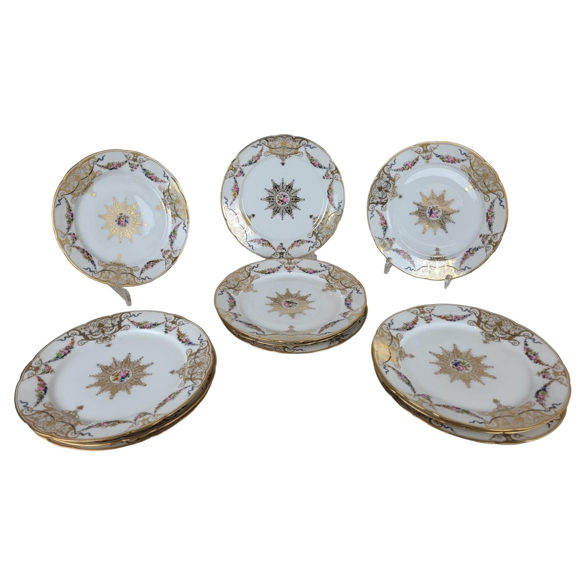 Sèvres, Macé, 12 Porcelain Plates, 19th Century For Sale