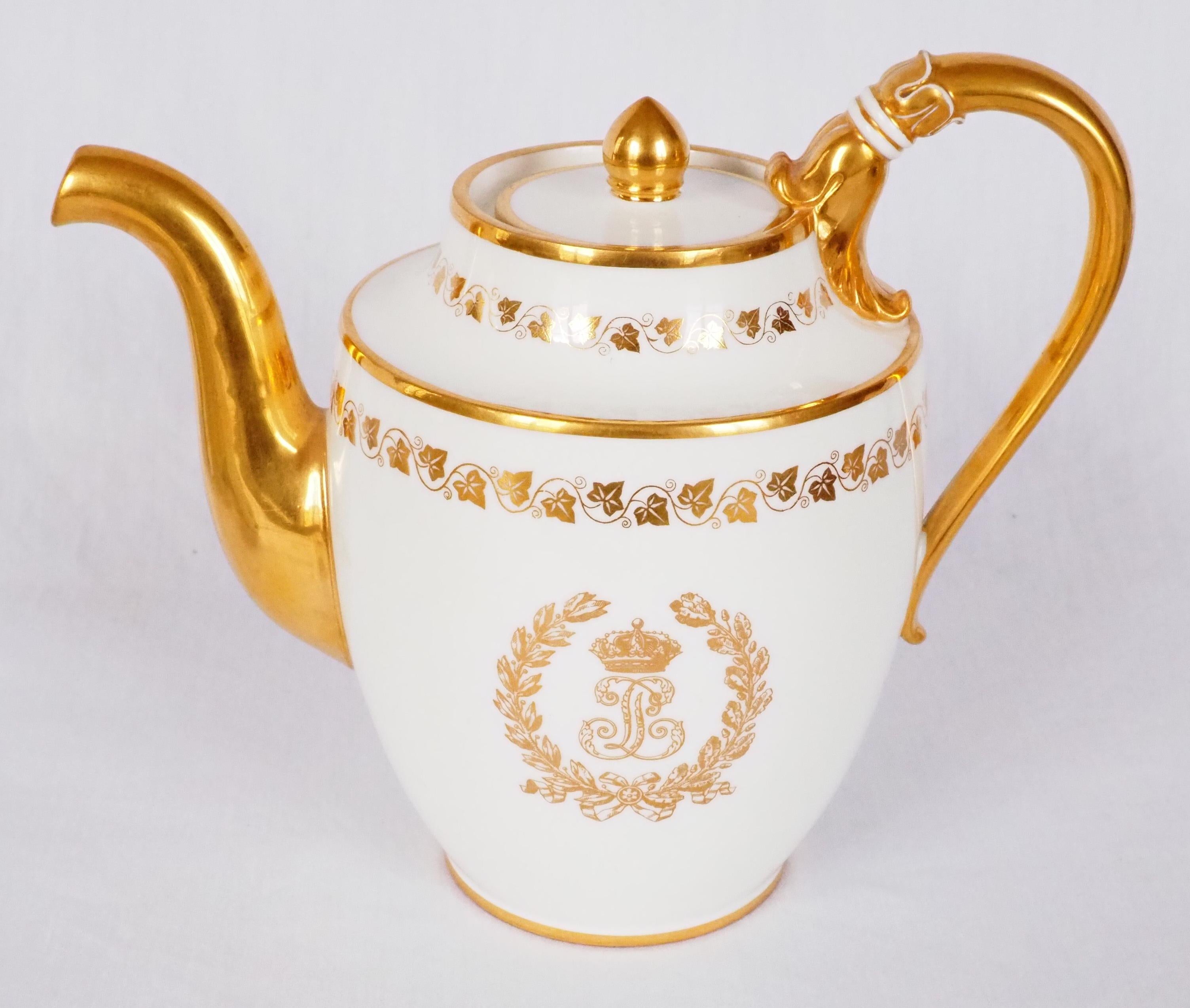 Louis Philippe Sevres Manufacture Porcelain Coffee Pot, Royal Coffee Set from Chateau De Bizy