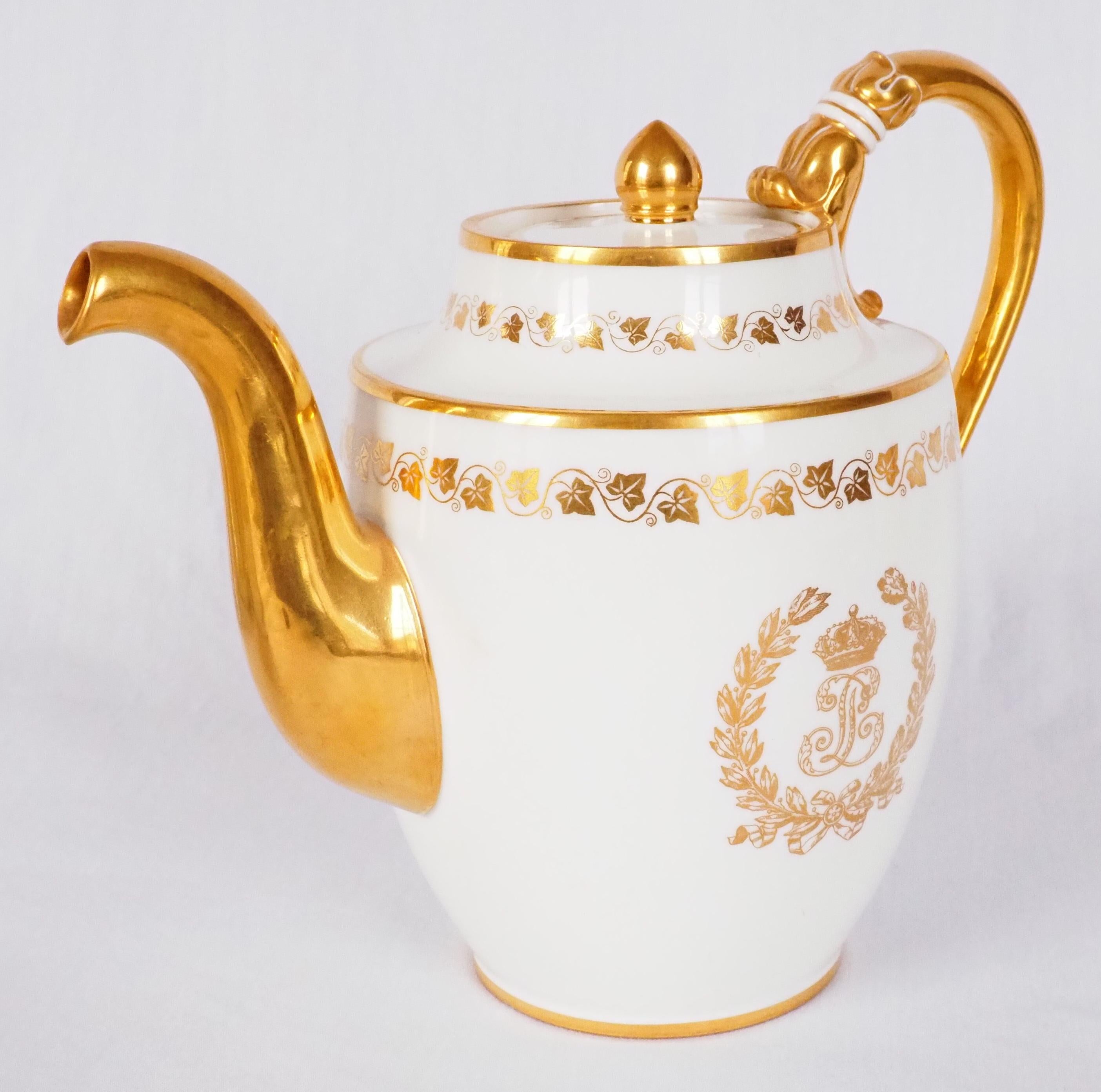 French Sevres Manufacture Porcelain Coffee Pot, Royal Coffee Set from Chateau De Bizy