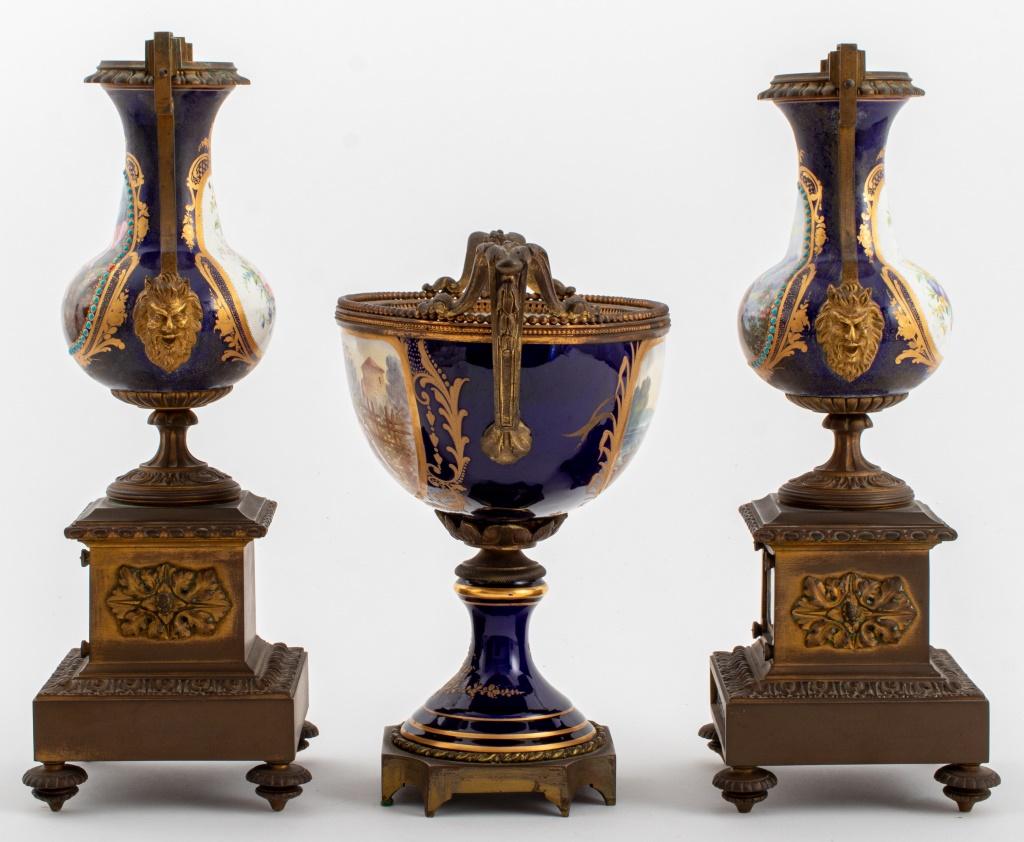 Victorian Sevres Marked Gilt Bronze Mounted Garniture Set